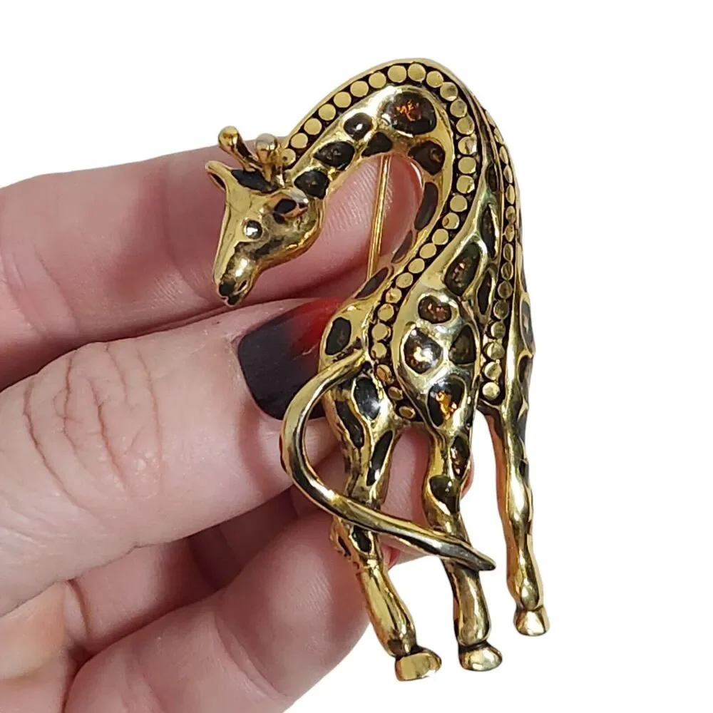 VTG GIRAFFE BROOCH SET LOT PIN GOLD TONE SAFARI BLOUSE LAPEL BAG GIFT NECKS LOVE - Picture 3 of 5